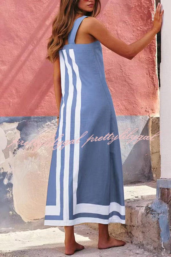 Stylish Striped Print Resort Maxi Dress for Women - Casual Sling Summer Beach Dress for Vacations & Outdoor Parties