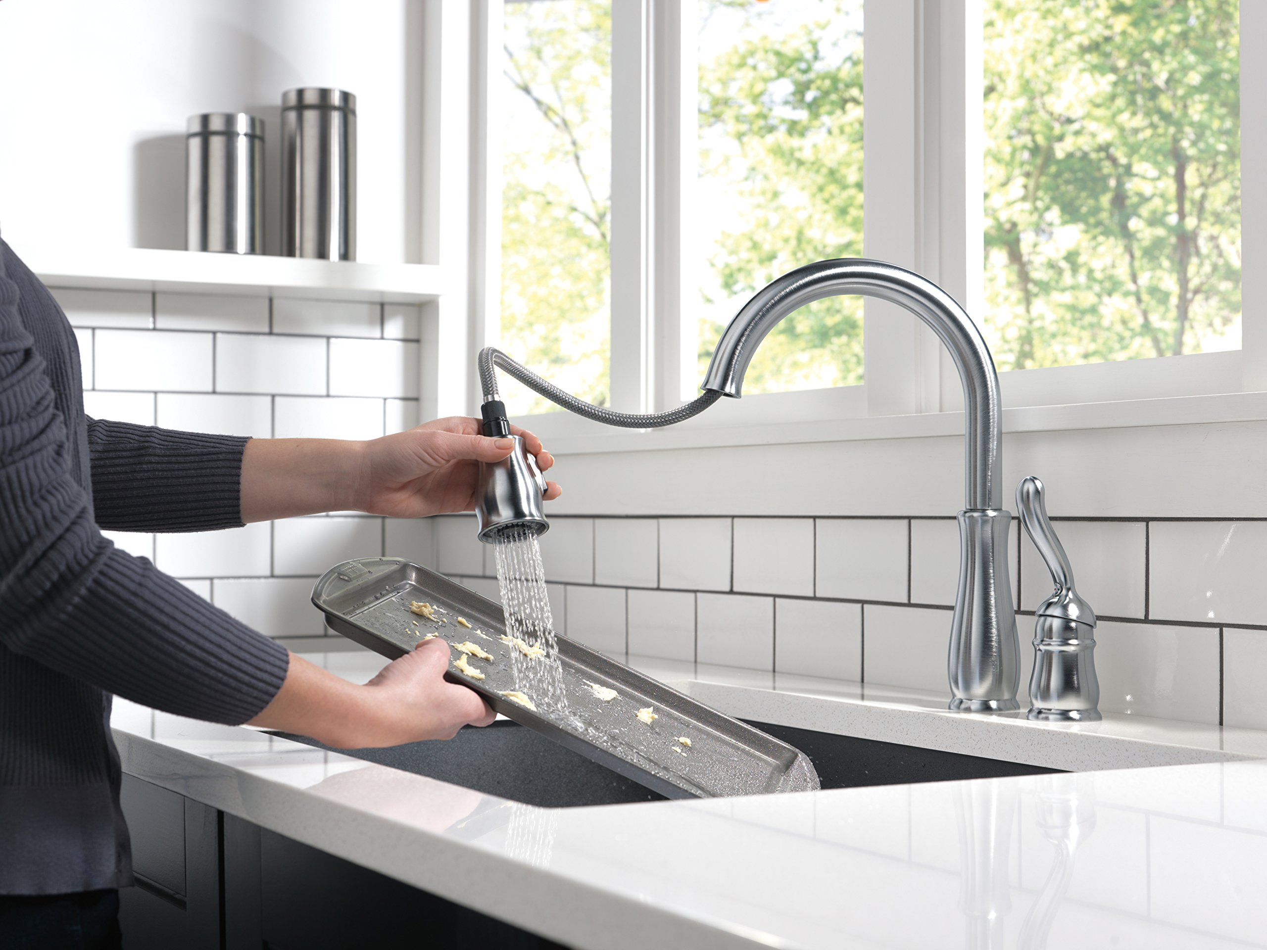 Delta Faucet Leland Brushed Nickel Kitchen Faucet with Pull Down Sprayer - Magnetic Docking Spray Head, Arctic Stainless 978-AR-DST | Perfect for Modern Kitchens, Dishwashing & Food Prep