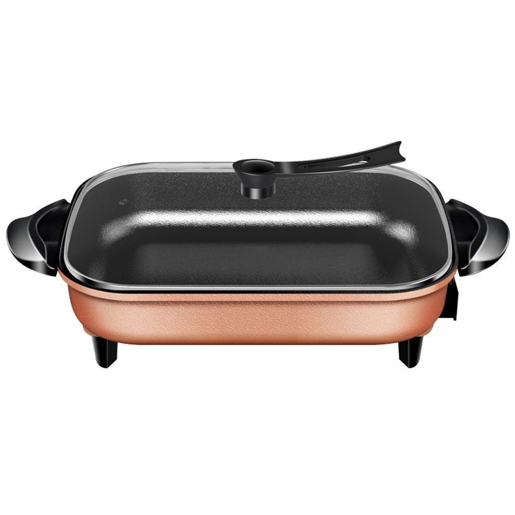 Sooiy 6L Electric Skillet with Glass Lid - Multi-Function Rectangular Gold Electric Frying Pan & Hot Pot for Picnic, Camping, and Home Cooking