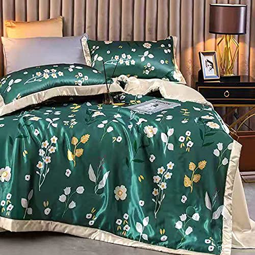 YHWW Summer Quilt Set - 1 Piece Ice Silk Cooling Blanket for Adults & Kids (110x150cm, Green Flower) | Lightweight Office Nap Blanket, Washable Bedding for Hot Weather & Air Conditioning Rooms