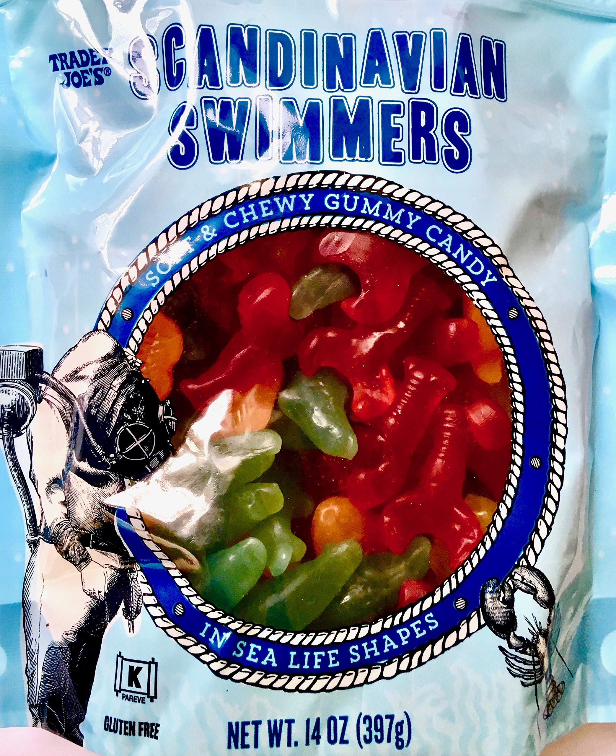 3-Pack Trader Joe's Scandinavian Swimmers 14oz Gummy Candy - Soft & Chewy Sea Life Shapes, Gluten Free, Kosher - Perfect for Parties, Snacks & Lunchboxes