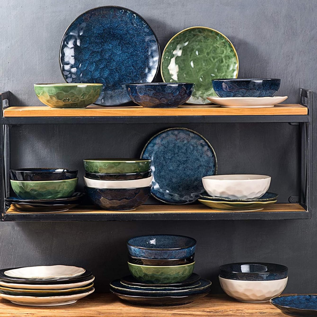 Vicrays 8 Inch Ceramic Dessert Plates Set of 4 - Round Porcelain Salad Plates Microwave, Oven & Dishwasher Safe - Scratch Resistant Fluted Edge - Perfect for Snacks, Appetizers, Home Dining & Restaurant Use (Blue)