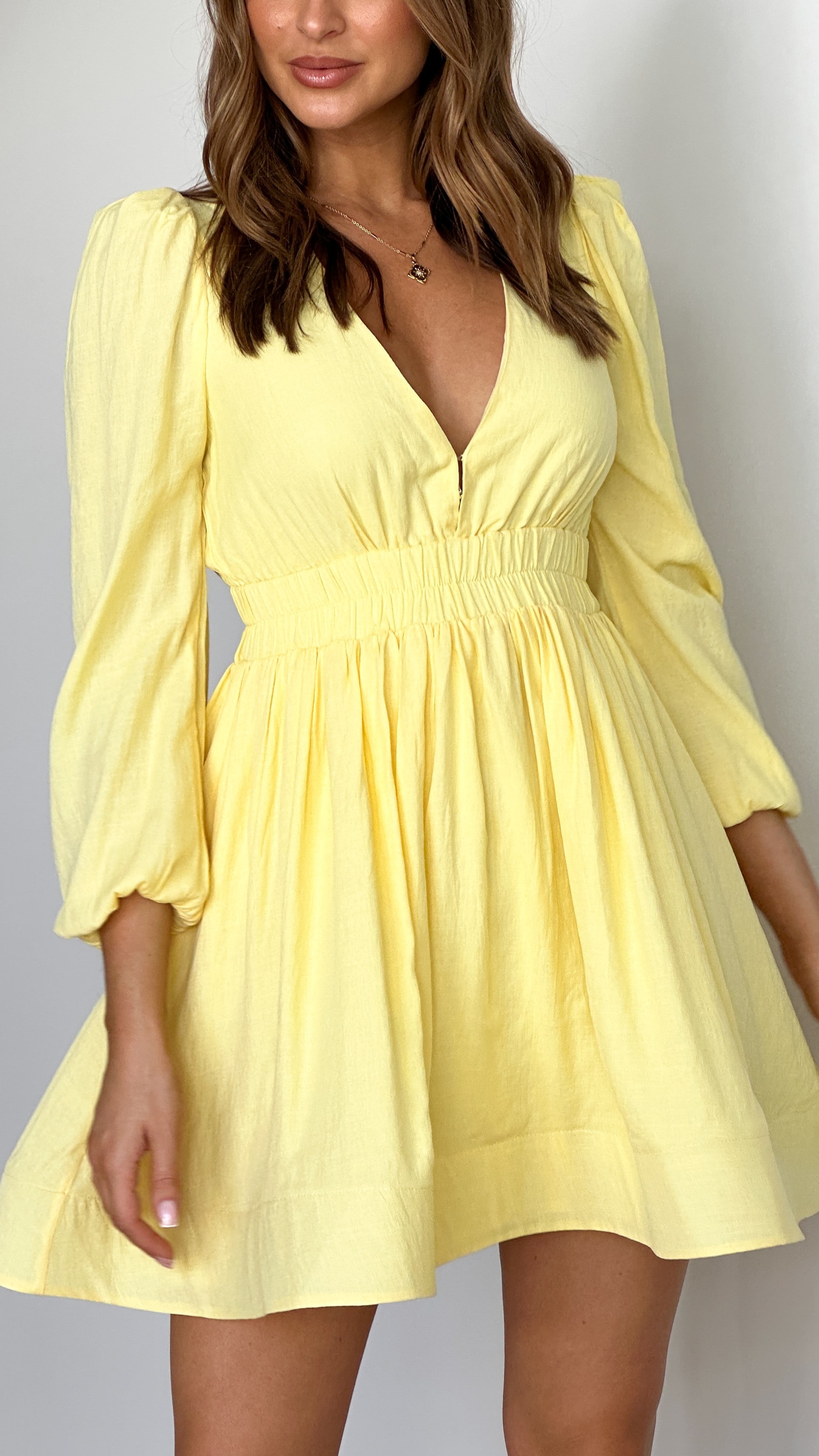 Charlotte Mini Dress in Yellow - Flowy Summer Dress for Women, Perfect for Beach Vacations & Date Nights