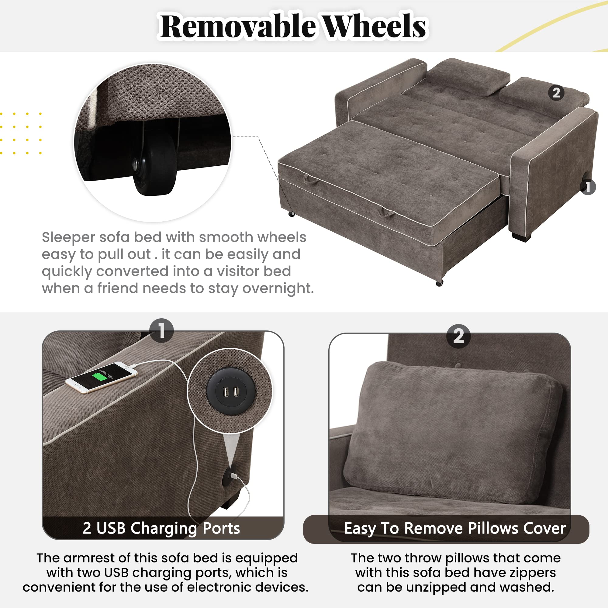 Convertible Sleeper Sofa Bed with Pull-Out Mechanism - Comfortable 3-in-1 Futon Couch for Living Room, Guest Room & Small Spaces - Perfect for Overnight Guests, Movie Nights & Space-Saving Solutions