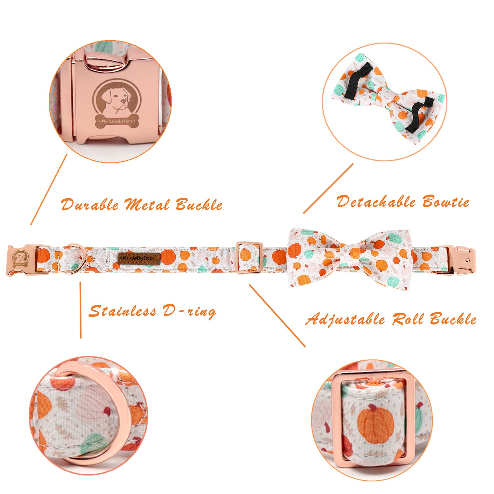 Halloween Dog Collar Bow Tie - Adjustable Pumpkin Pet Collar for Small Medium Large Dogs | Cute Costume Accessory for Puppies & Adult Dogs | Perfect for Halloween Parties & Pet Photo Shoots