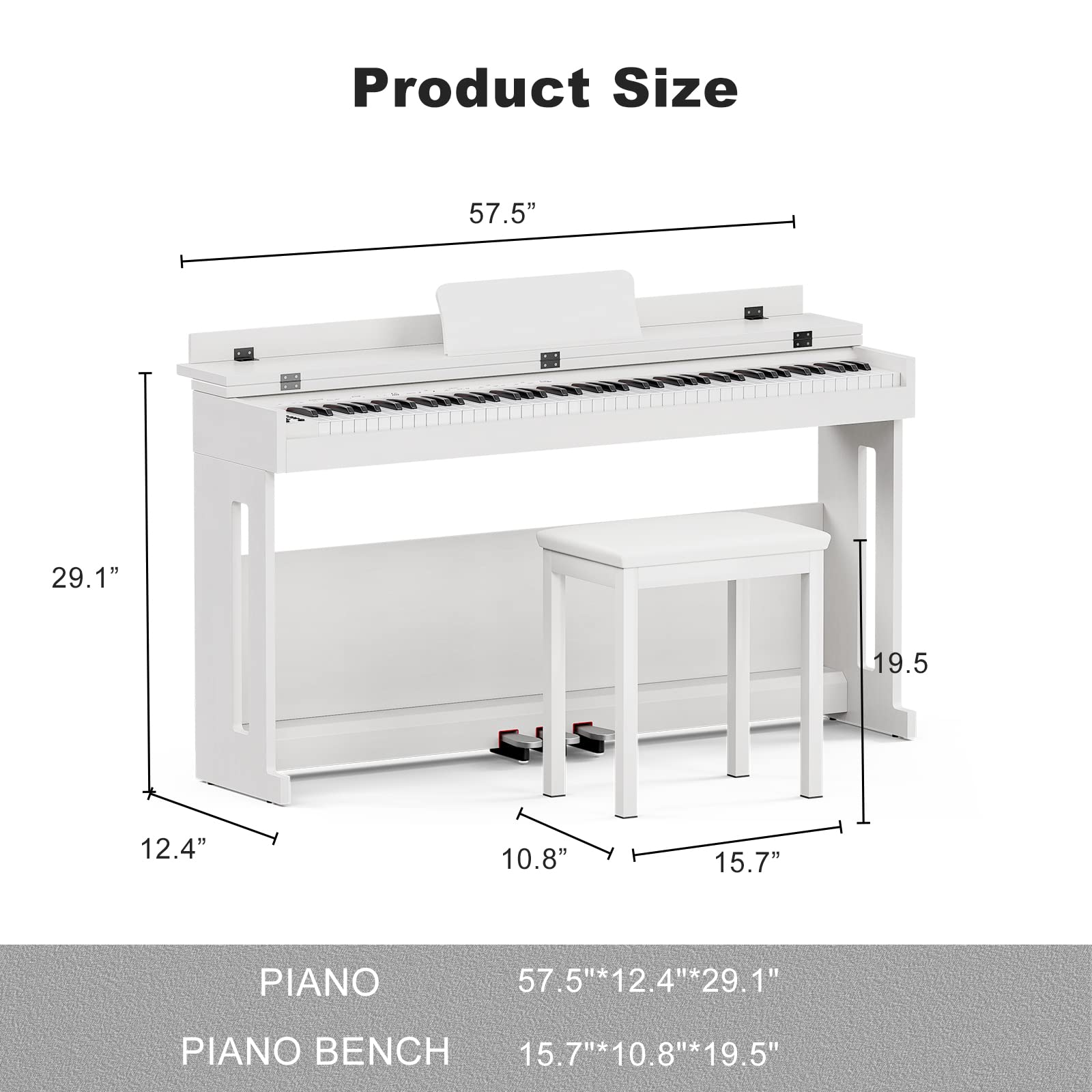 UMOMO UMP-716 88-Key Weighted Digital Piano for Beginners - Full Size Electric Keyboard with Hammer Action, USB/MIDI Connectivity, Includes Adjustable Piano Bench - Perfect for Home Practice, Music Lessons & Studio Recording (White)