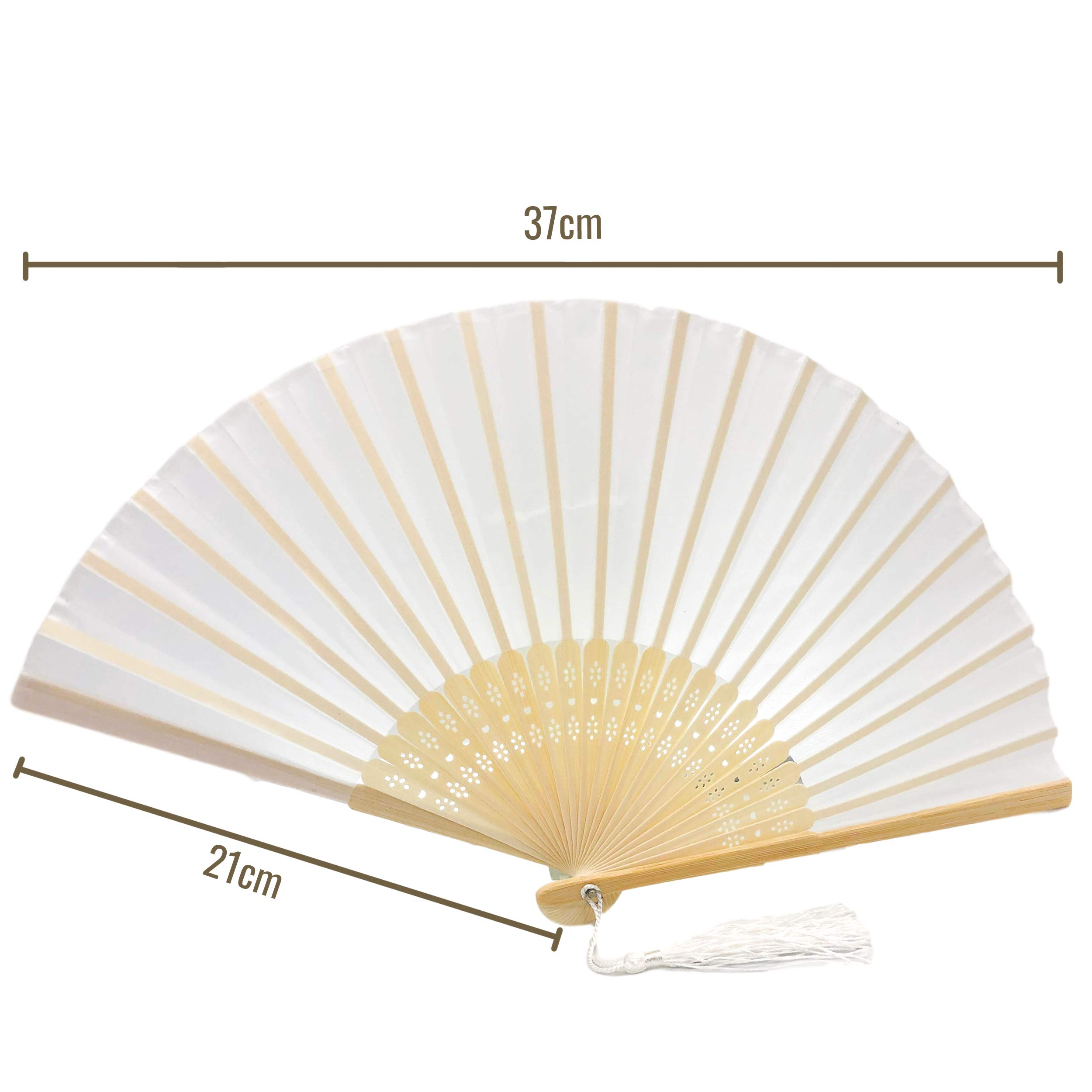 10 Pack Handheld Fabric Fans with Tassel - Premium Bamboo Ribs Wedding Party Favors, Summer Cooling Accessories for Outdoor Events, Bridal Showers & Beach Weddings (White)