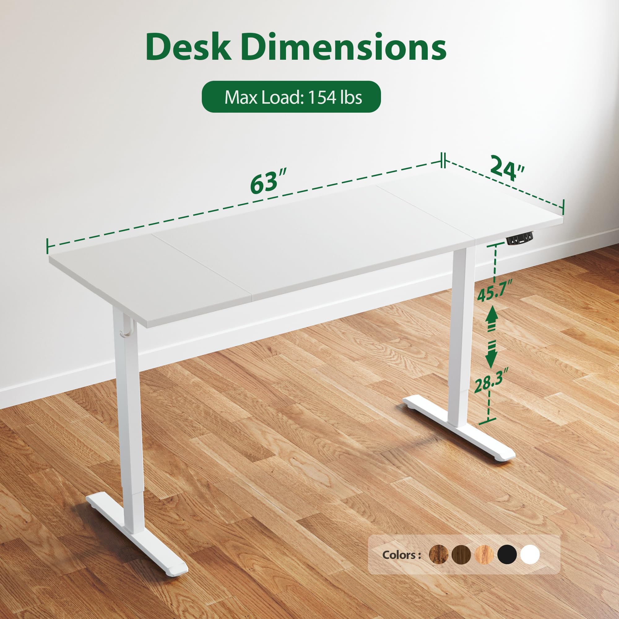 Agilestic Electric Standing Desk 63 x 24 Inches - Height Adjustable Sit Stand Desk for Home Office, White Splice Board - Perfect for Remote Work, Gaming & Study Setup