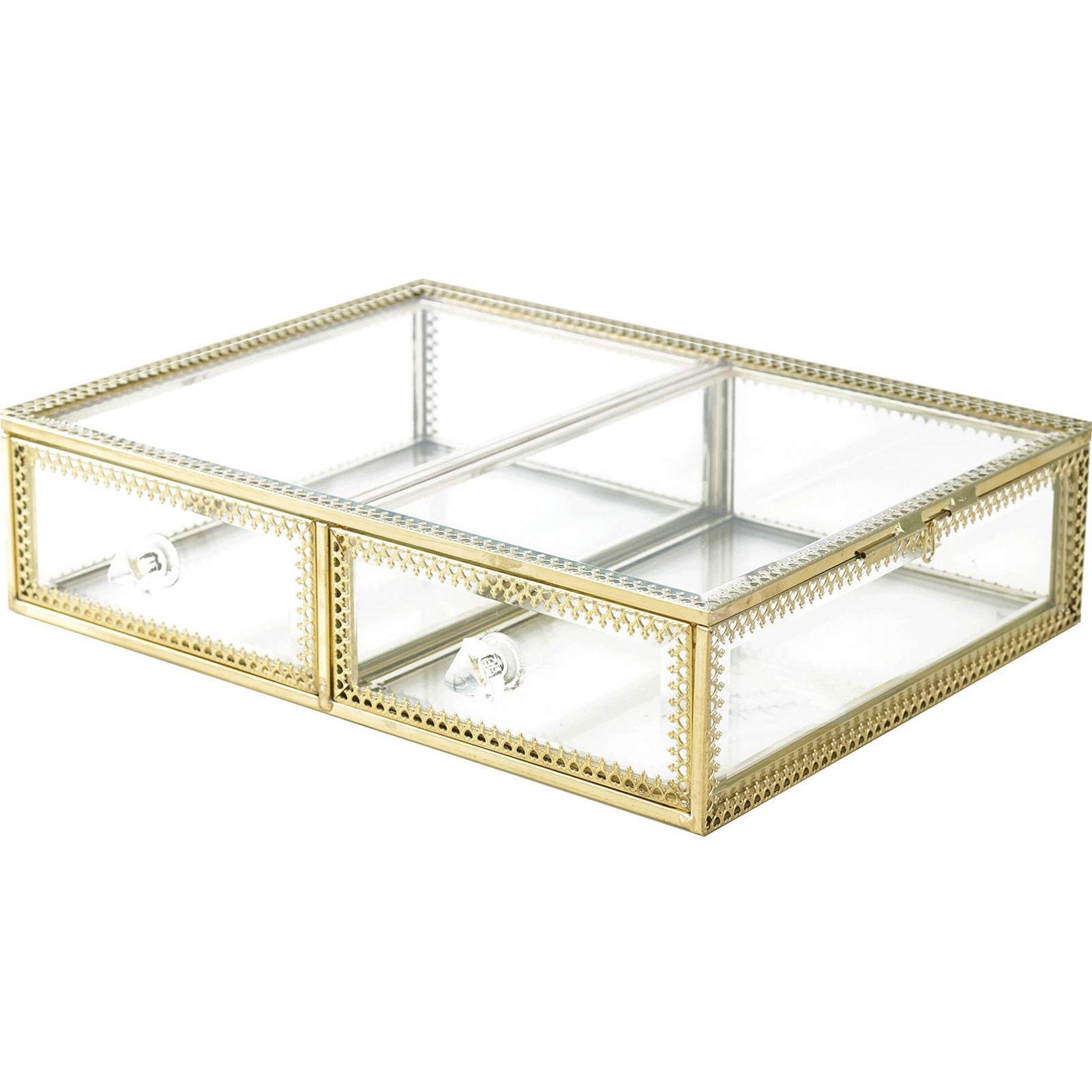 Antique Gold Makeup Organizer with Mirror - Countertop Cosmetic Storage Box & Brush Holder for Lipsticks, Brushes, and Beauty Tools - Perfect for Vanity, Bathroom, and Travel Organizing