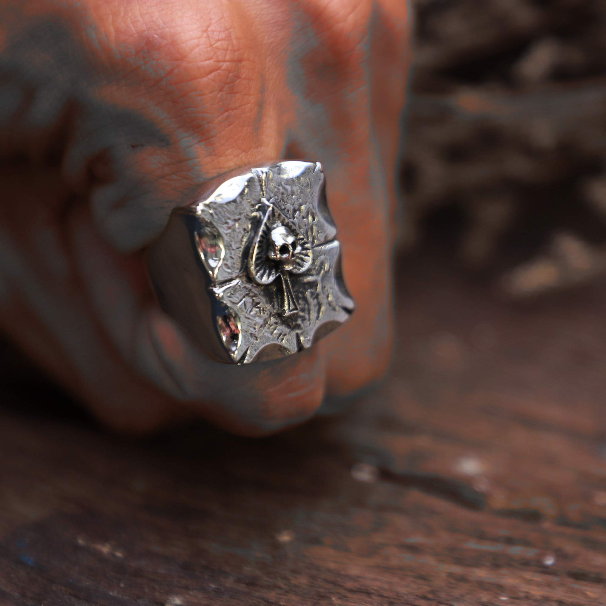 Ace Spades Skull Ring for Men - 925 Sterling Silver Biker Gothic Viking Jewelry - Perfect for Motorcycle Riders, Punk Fashion & Edgy Gift Giving