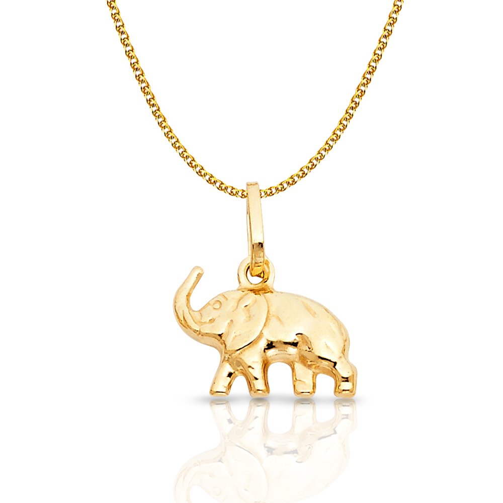 14K Yellow Gold Elephant Pendant Necklace - Strength & Luck Charm with 1.2mm Flat Wheat Chain for Women, Gift for Her, Birthday, Anniversary, Graduation | Spiritual Jewelry, Boho Style, Everyday Wear