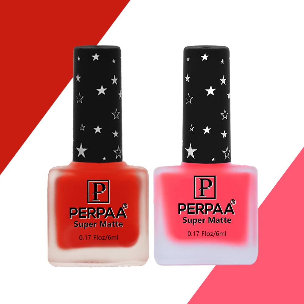 PERPAA® Super Matte Nail Polish Set - 2 Colors (Pink & Red), Quick Drying, Long Lasting & Waterproof Matte Finish Nail Art Kit - 6ml Each - Perfect Gift for Women | Great for Daily Wear, Parties, Weddings & Special Occasions