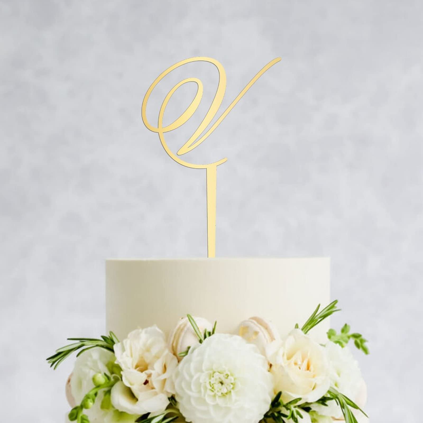 Gold Acrylic Monogram Cake Topper - Letter V Wedding Cake Decor for Anniversary, Birthday Party Supplies | Rustic Elegant Cake Topper for Wedding, Anniversary, Birthday Celebrations