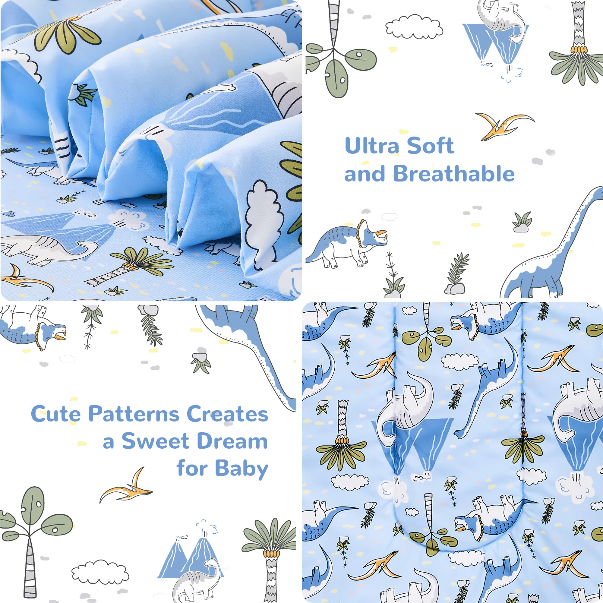Dinosaur Toddler Bedding Set 4-Piece - Super Soft Microfiber Comforter for Boys & Kids | Bed-in-a-Bag Nursery Decor | Perfect for Dinosaur Themed Bedrooms & Playrooms