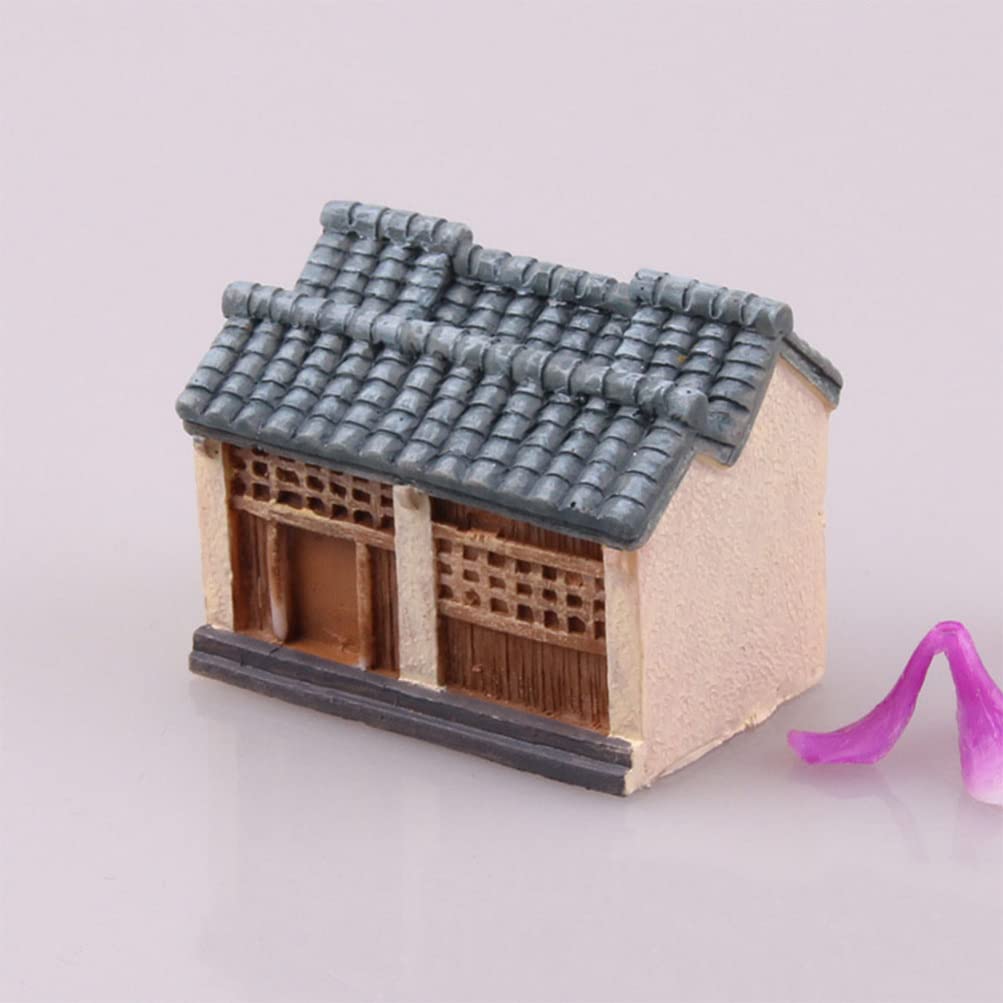 Happyyami 4Pcs Miniature Resin Fairy Houses - Chinese Jiangnan Style Tiny Village Decor for Garden, Bonsai, Fairy Garden, Mushroom House, Outdoor Landscape & Tabletop Display