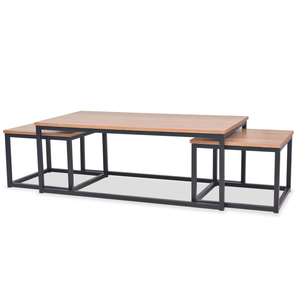 vidaXL Industrial Nesting Coffee Table Set of 3 - Sturdy Metal Frame End Tables with Wood Look for Living Room, Home Office - Easy Assembly Accent Furniture for Small Spaces & Modern Decor