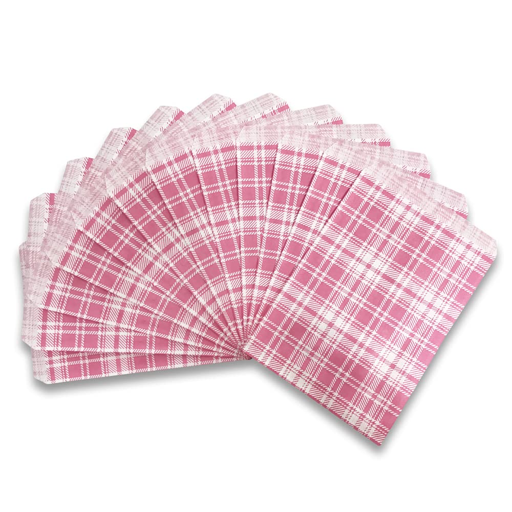 Plaid Pink Paper Gift Bags Bulk 100-Pack (8.5x11 Inches) - Eco-Friendly Shopping Tote Bags for Retail, Parties & Events | 888 Display USA
