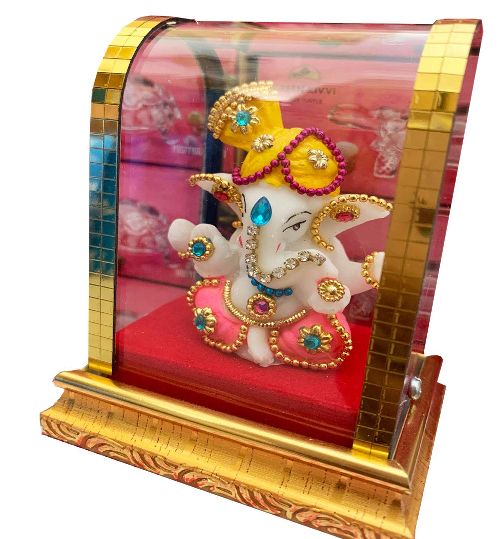 Small Glass Ganesha Statue - Handcrafted Pheta Ganesha Idol for Home, Office & Car Decor | Perfect for Meditation Spaces, Puja Rooms & Spiritual Gifts