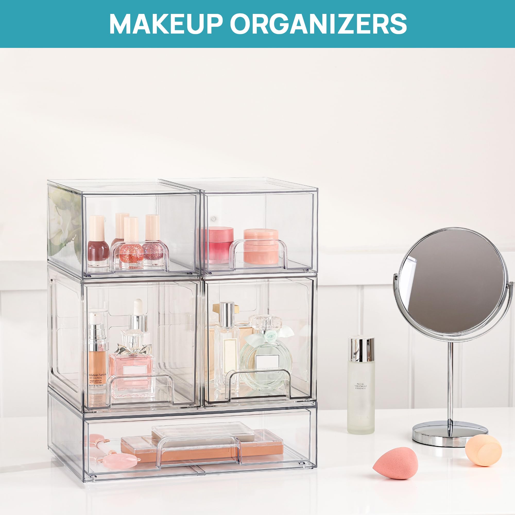 Vtopmart 2-Pack Clear Acrylic Stackable Drawers - Bathroom & Kitchen Storage Organizer for Vanity, Undersink