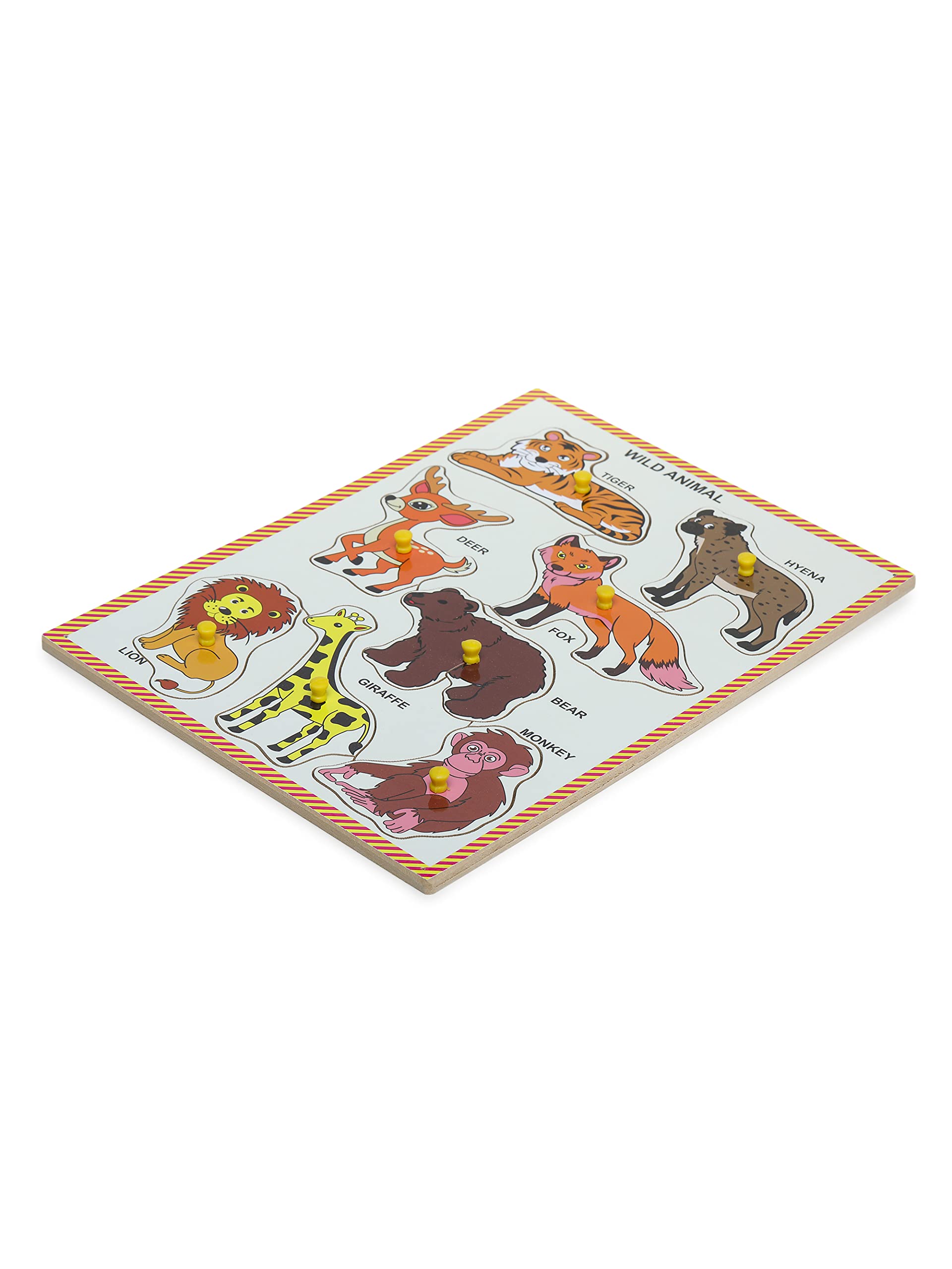 Premium Wooden Peg Puzzle for Toddlers - Wild Animals Learning Board with Knobs, Educational Toy for Kids Ages 2+ (9x12 Inch) | Perfect for Early Childhood Development, Montessori Classroom & Homeschooling Activities