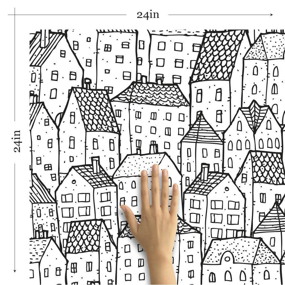 White City Themed Peel and Stick Removable Wallpaper 8163 - Self-Adhesive Decorative Wall Covering for Bedroom, Nursery & Home Office