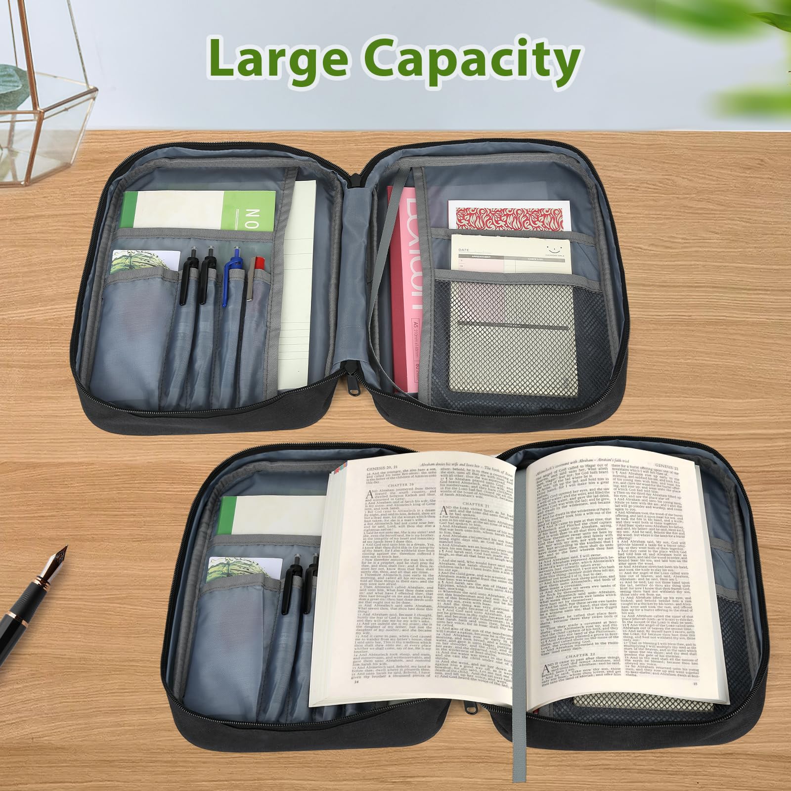 Bible Cover for Women & Men - Durable Bible Carrying Case with Handle & Pockets, Protective Church Organizer Holder Bag - Perfect Christian Gift for Girls, Boys & Adults (Grey) - Ideal for Church, Bible Study & Travel