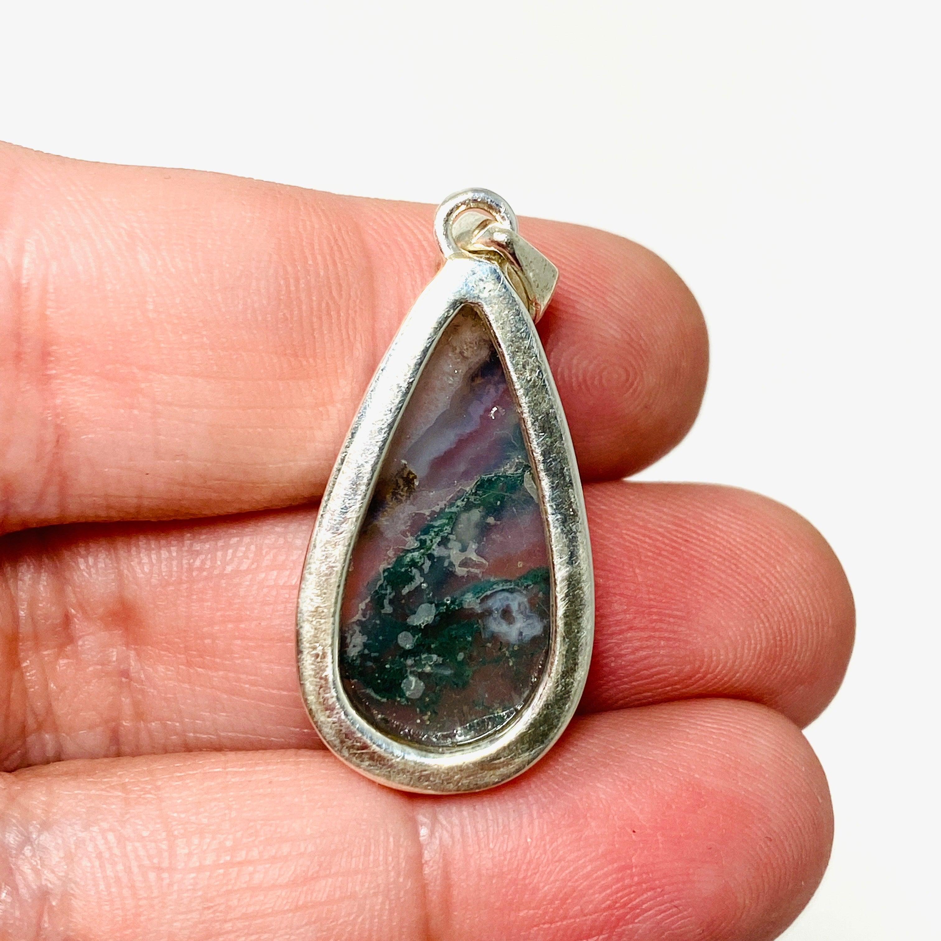 Natural Moss Agate Teardrop Pendant Necklace - 925 Sterling Silver Jewelry KPGJ3625 | Healing Crystal Gift for Women, Meditation & Spiritual Protection