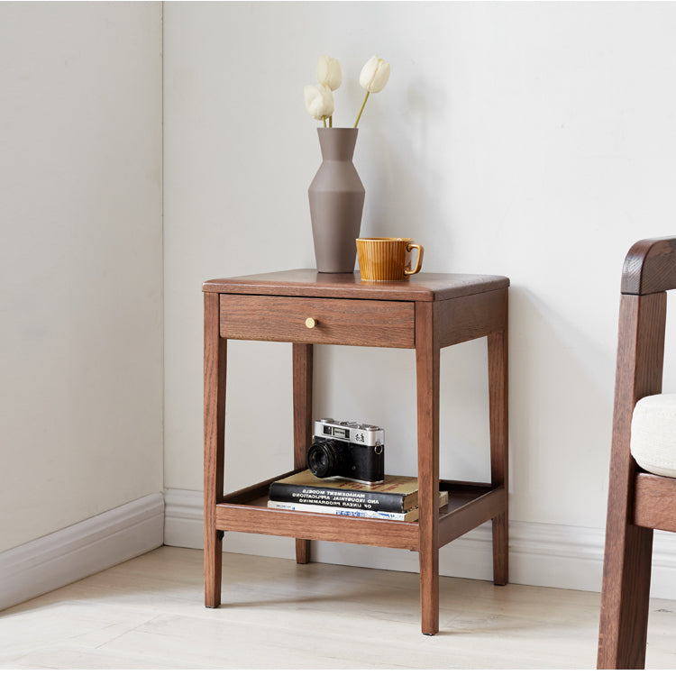 Solid Oak & Black Walnut Wood Side Cabinet - Rustic Nightstand, Entryway Storage, or Bathroom Organizer - Handcrafted Wooden Furniture for Home Decor