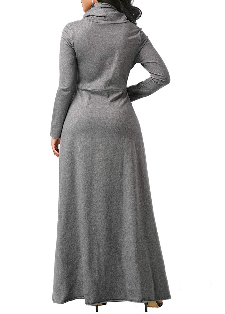 Women's Cowl Neck Long Sleeve Maxi Dress with Pockets - Loose Fit Plain Long Dress for Women S-XXL | Perfect for Casual Wear, Beach Cover Up, and Everyday Elegant Outfits