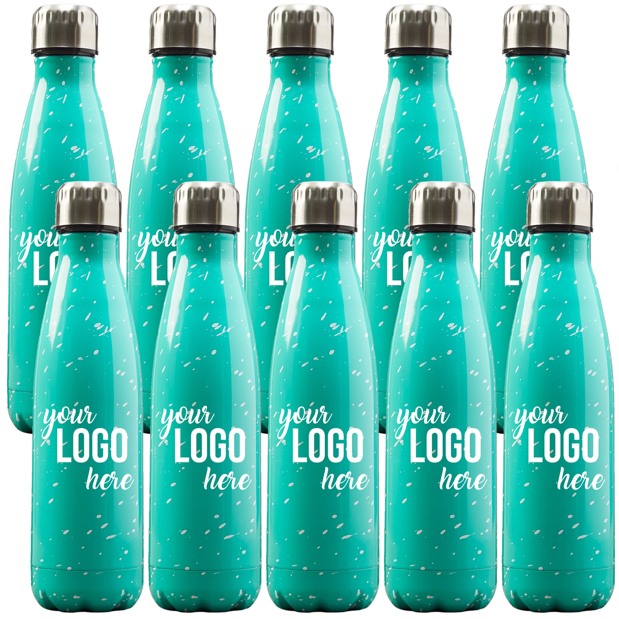 Baudville Custom Teal Campfire Bowie 17 oz Vacuum Insulated Stainless Steel Water Bottle - 10 Pack with Screw-On Lid - Employee Recognition Gift - Perfect for Corporate Awards, Staff Appreciation & Outdoor Adventures