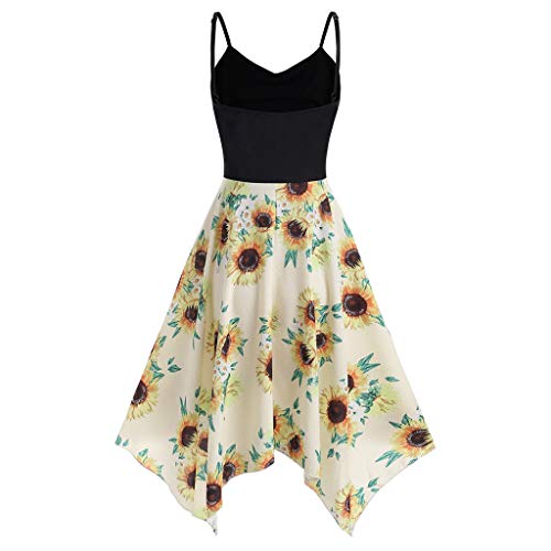 Sunflower Print Asymmetric Camis Dress for Women - Plus Size Handkerchief Hem Evening Wear | Perfect for Summer Parties, Weddings & Special Occasions