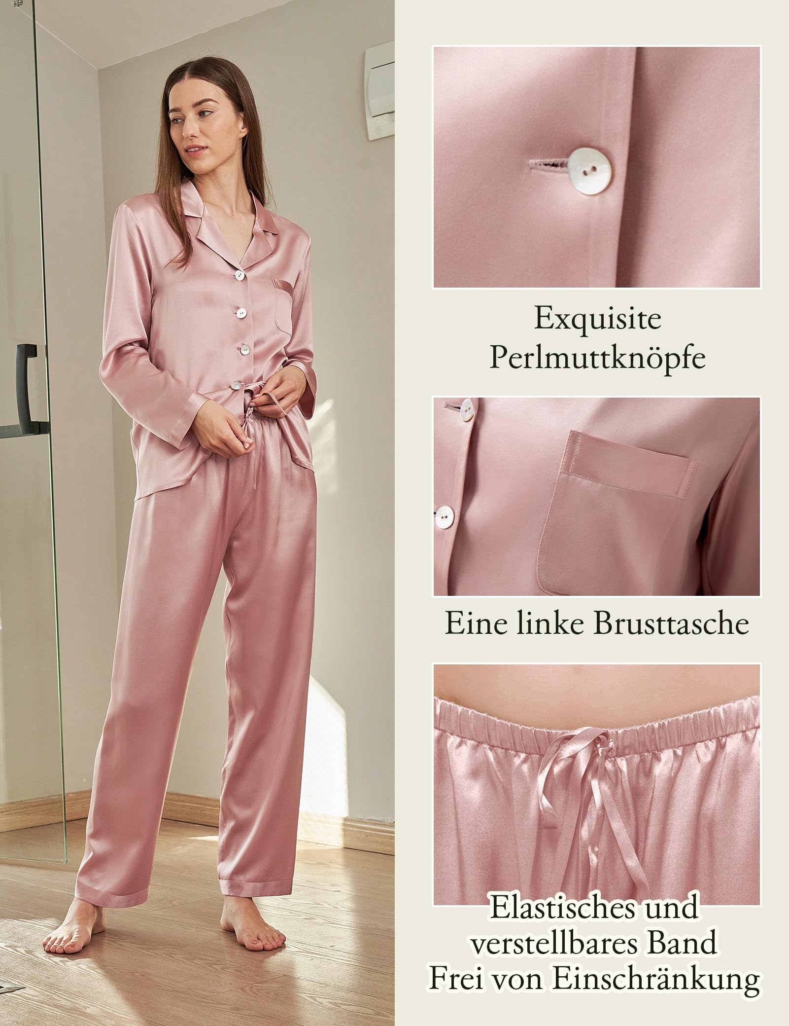 Luxury 100% Mulberry Silk Pajamas for Women - 22 Momme Pure Long Sleeve Full Length Nightwear Set | Soft & Breathable Sleepwear for Comfortable Nights, Lounging & Gifts