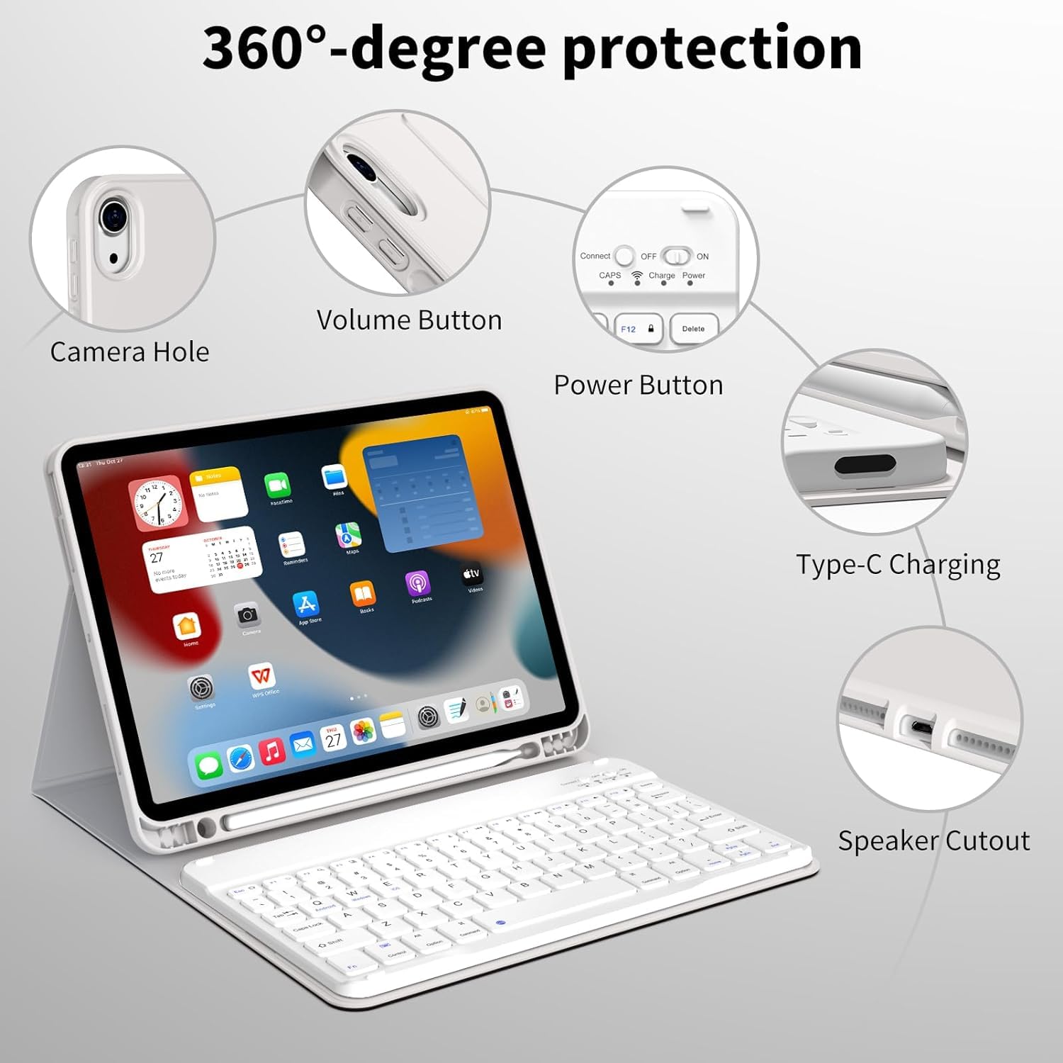 Kenke iPad Air 6th/5th/4th Gen Case with Bluetooth Keyboard (2024/2022/2020 11 & 10.9 Inch) - Detachable Wireless, Ultra Thin & Light, Left Side Pencil Holder, Auto Wake/Sleep - Perfect for Work, Study & Travel (Gray)