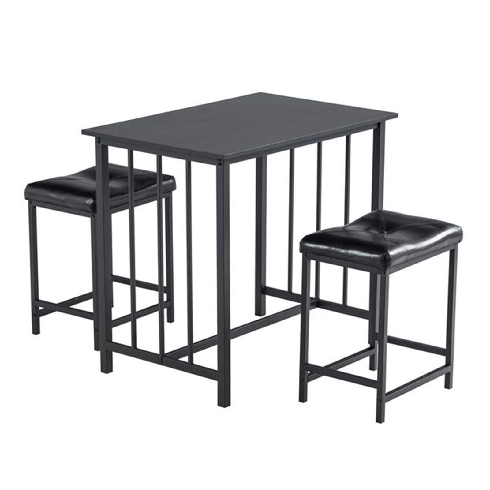 3-Piece Dining Table Set for 2 - Modern PVC Kitchen Table & 2 Stools in Black | Space-Saving Breakfast Nook Set for Small Apartments & Cozy Homes