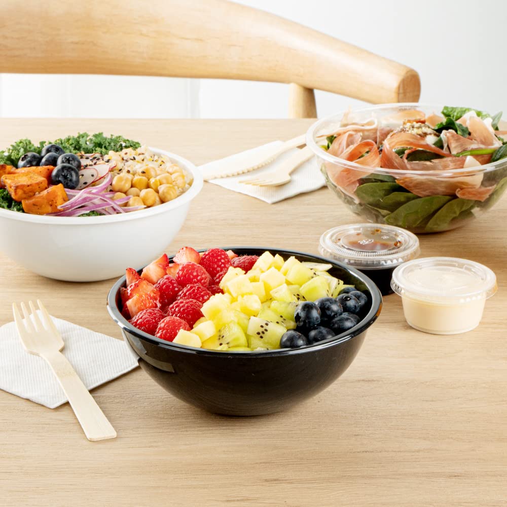 200-Pack 18oz Recyclable Plastic Salad Bowls - Disposable Black Restaurantware for Pasta, Salads, Takeout | BPA-Free, Eco-Friendly Food Containers for Catering, Parties & Meal Prep