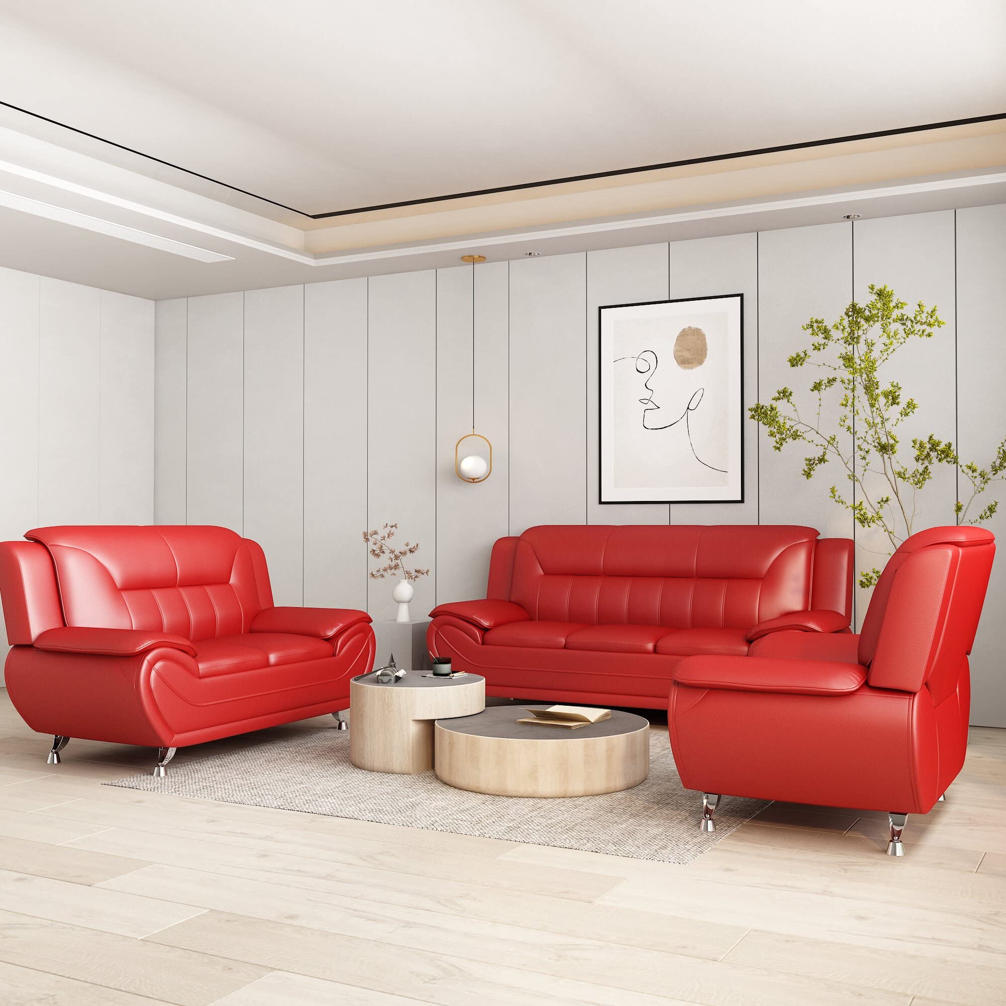 Michael Modern Faux Leather Loveseat with Stainless Steel Legs - Red Upholstered Sofa for Living Room | Perfect for Small Spaces, Apartments & Cozy Home Decor
