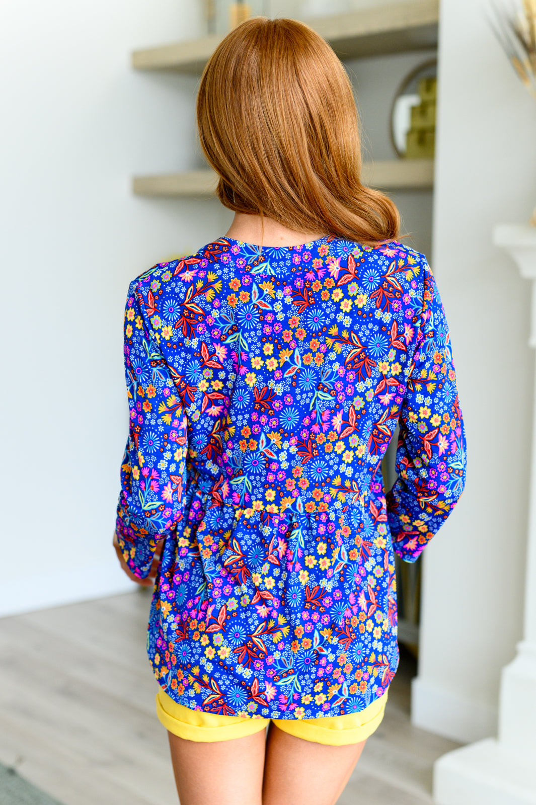 Lizzy Babydoll Top - Royal Retro Floral Print Women's Blouse for Casual Wear, Date Night & Summer Outfits