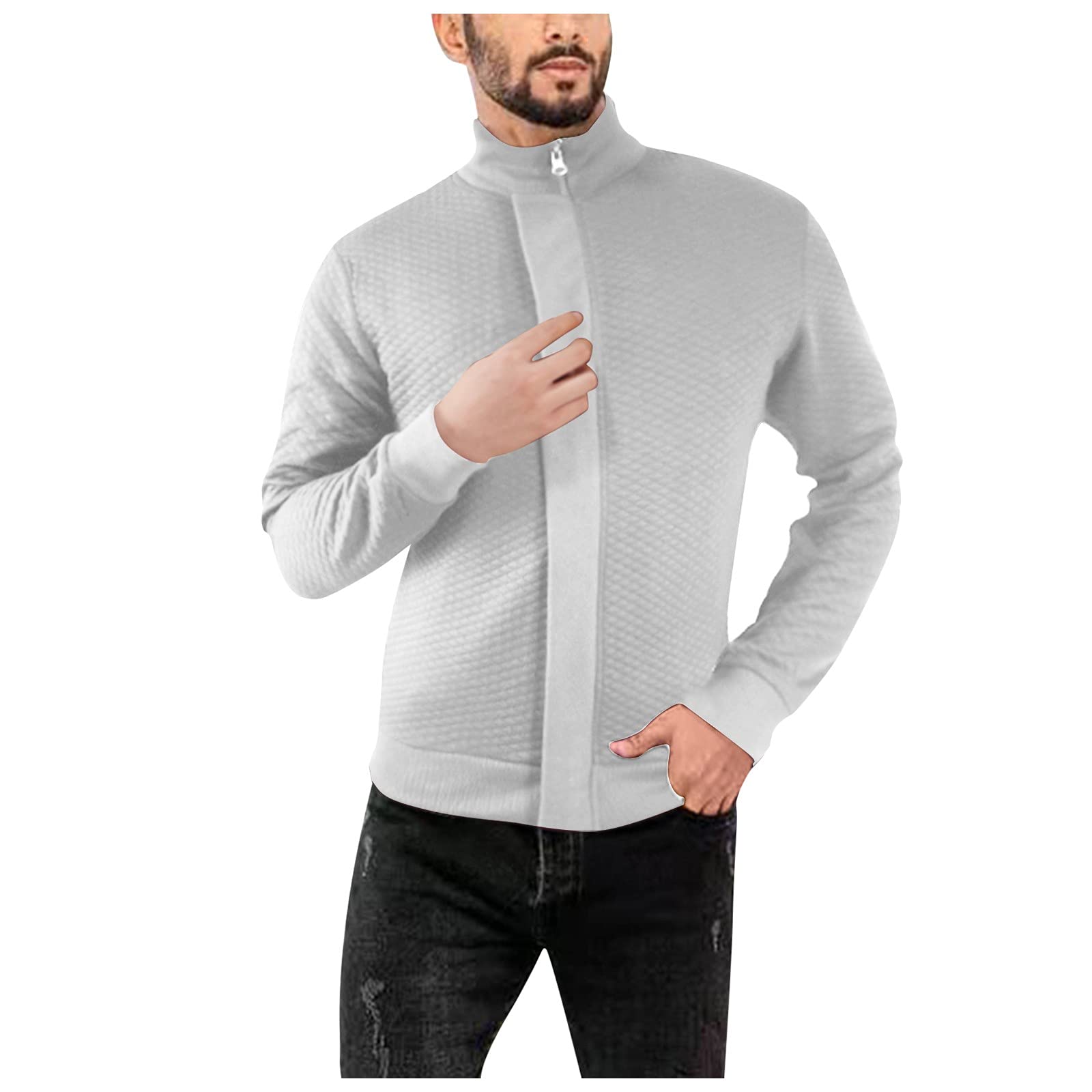 Men's Slim Fit Casual Cardigan Sweater - Long Sleeve Full Zip Waffle Knit Fleece Jacket for Golf, Outdoor & Everyday Wear