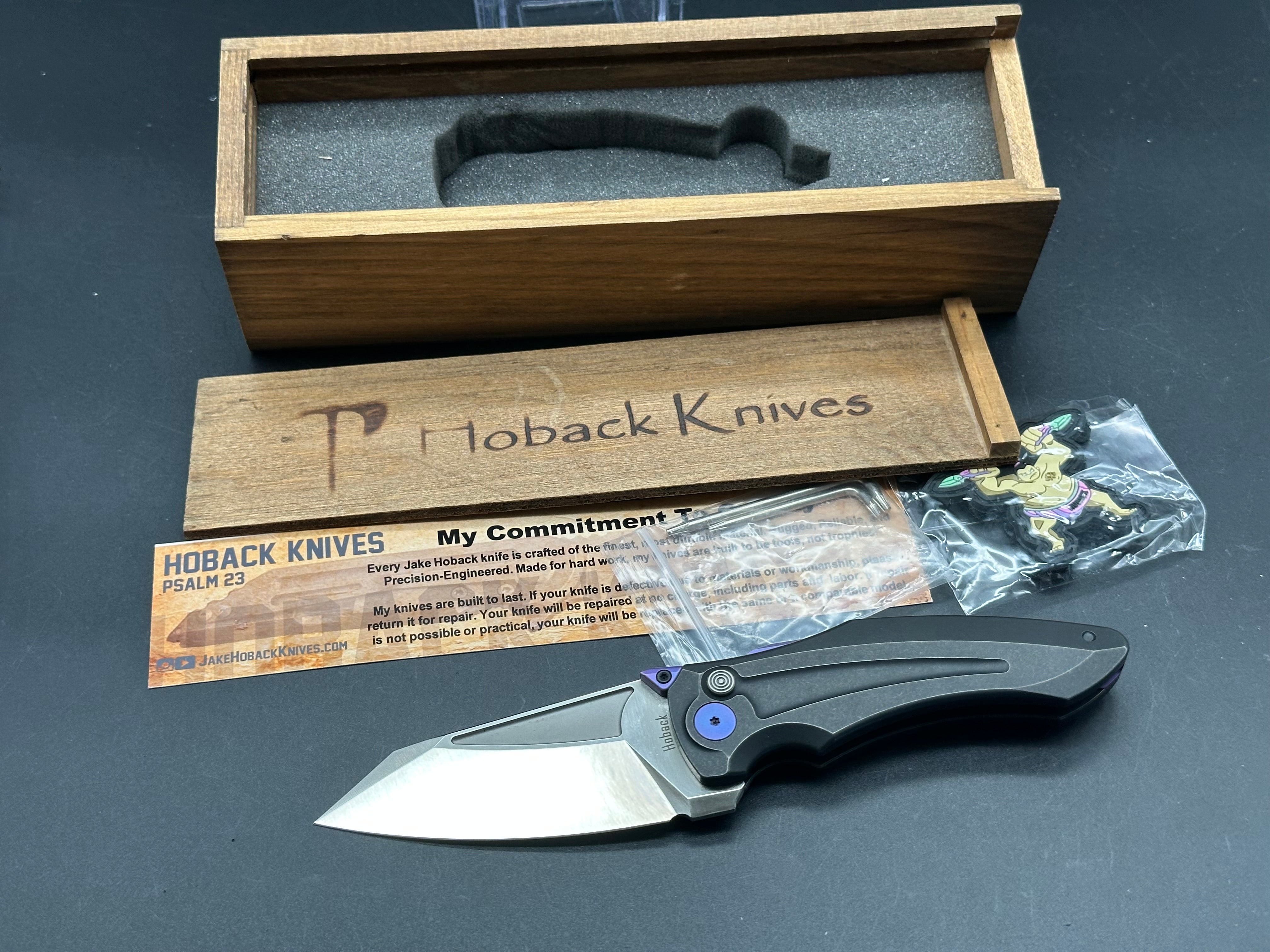 Premium Jake Hoback Sumo Knife - Black Milled Titanium Handle, Purple Hardware, Wharncliffe Blade, Satin Bohler M390 Steel | EDC, Outdoor Survival, Tactical & Everyday Carry