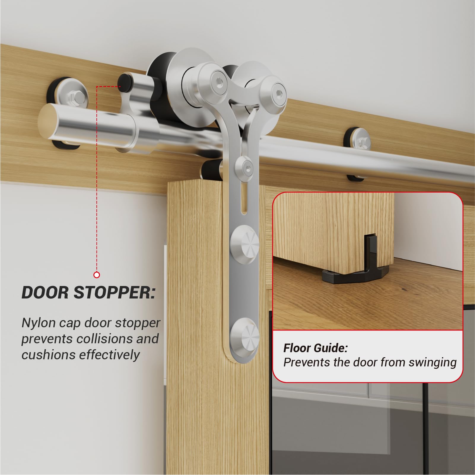 6FT Sliding Barn Door Hardware Kit - Stainless Steel Track for Single Door (36