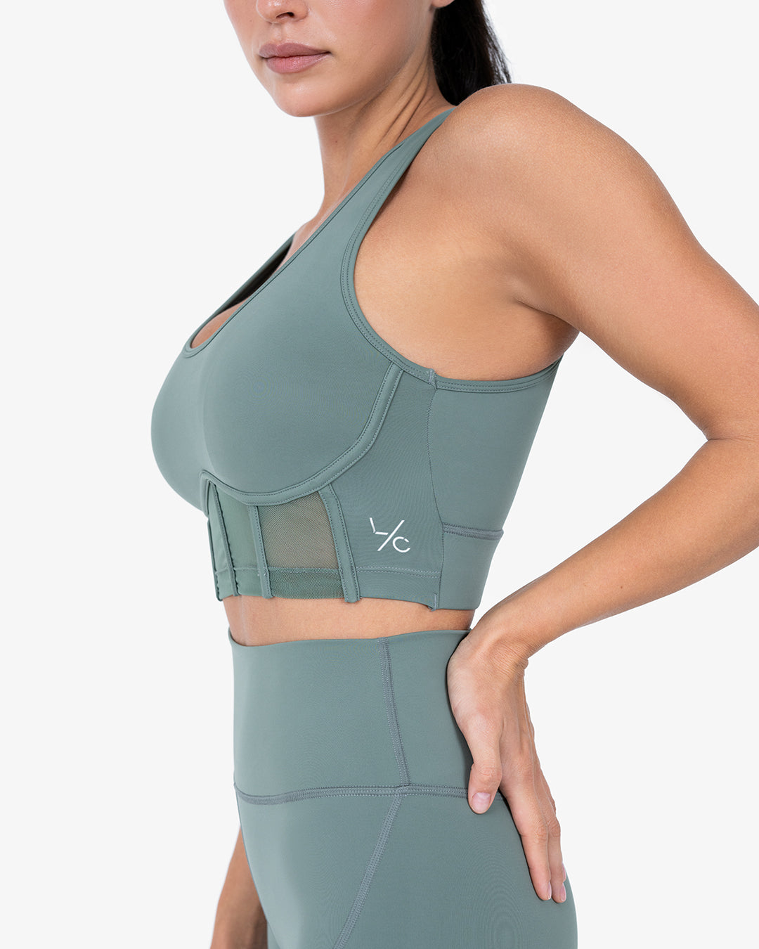 Glide Active Mesh Corset Bra - Breathable Support for Yoga & Workouts - Forest Green Sports Bra for Women