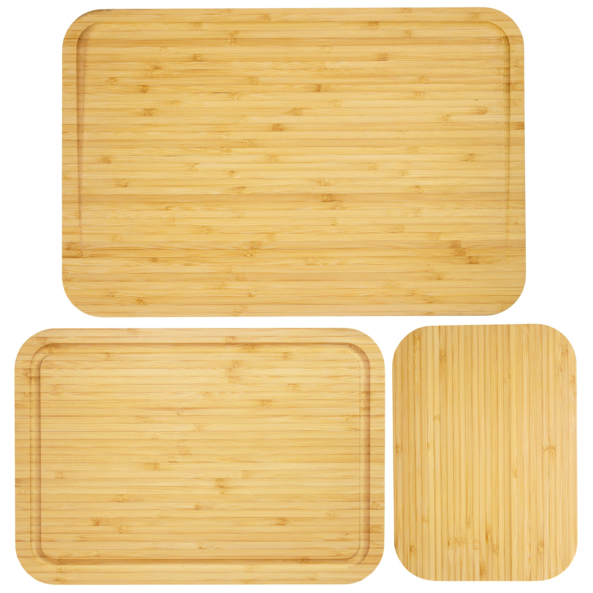 3 Piece Bamboo Cutting Board Set with Juice Grooves - Non-Slip, Knife-Friendly Kitchen Essential for Meat, Vegetables & Fruits - Perfect for Home Chefs & Meal Prep
