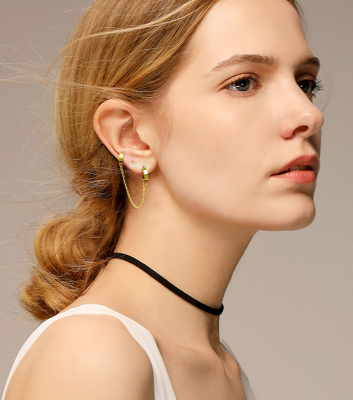 Hypoallergenic Stainless Steel Hoop Earrings for Women & Men - Silver/Gold/Black Double Huggie Earrings - Fashion Punk Jewelry Gift for Him & Her - Perfect for Everyday Wear, Parties & Special Occasions