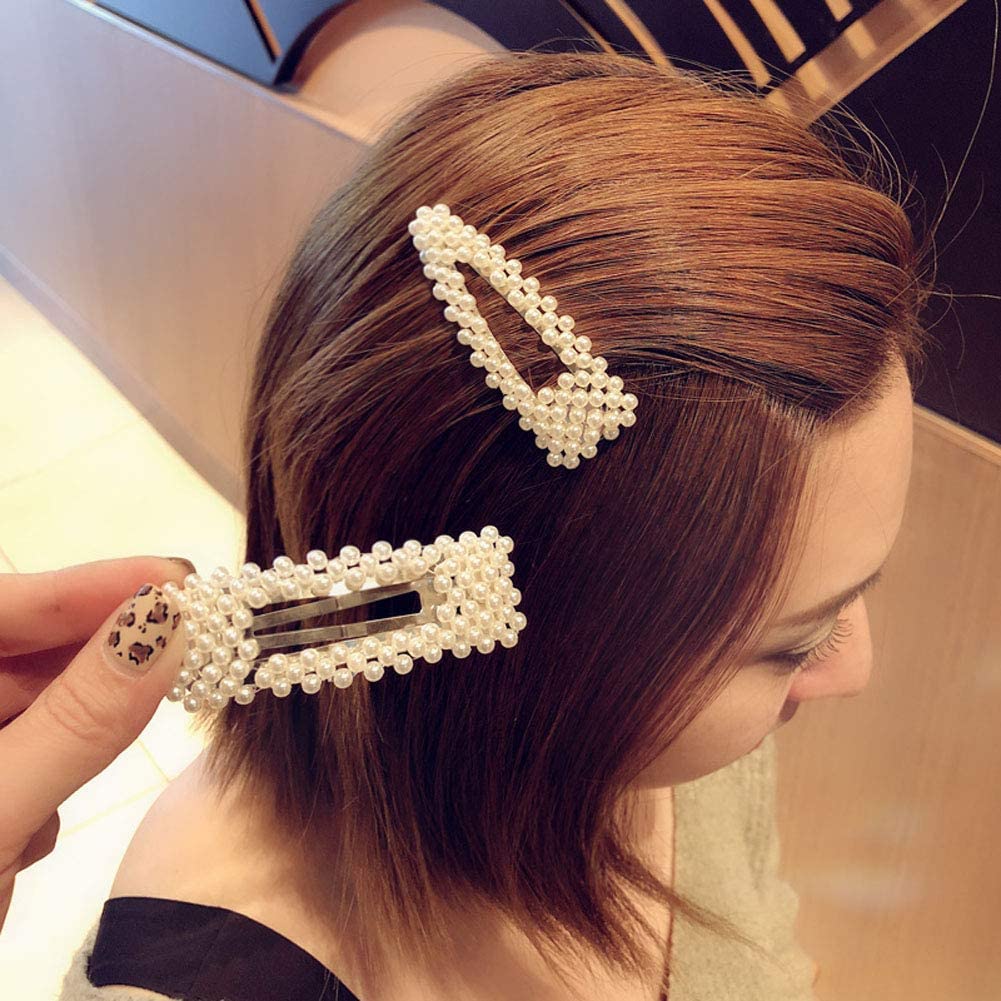 HappyMates 10-Piece Pearl Acrylic Resin Hair Clip Set - Handmade Fashion Hair Barrettes & Bobby Pins for Women & Girls - Perfect for Weddings, Parties & Everyday Styling