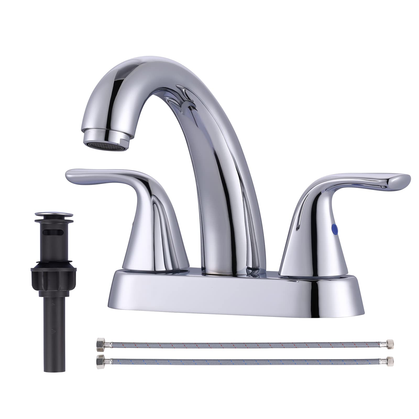 4 Inch Centerset Bathroom Sink Faucet with 2 Handles & Pop-Up Drain - Chrome RV Lavatory Vanity Faucet for Home, RV, and Small Space Bathrooms