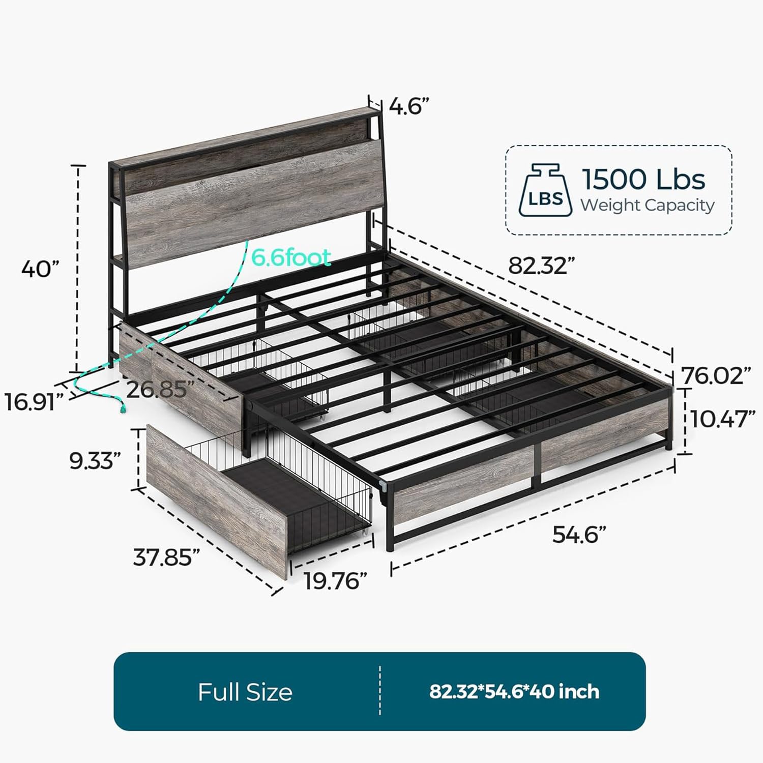 LINSY Full Size Bed Frame with 4 Storage Drawers, RGB LED Headboard & USB Fast Charger - Sturdy Metal Platform Bed with Easy Assembly, No Box Spring Required for 75