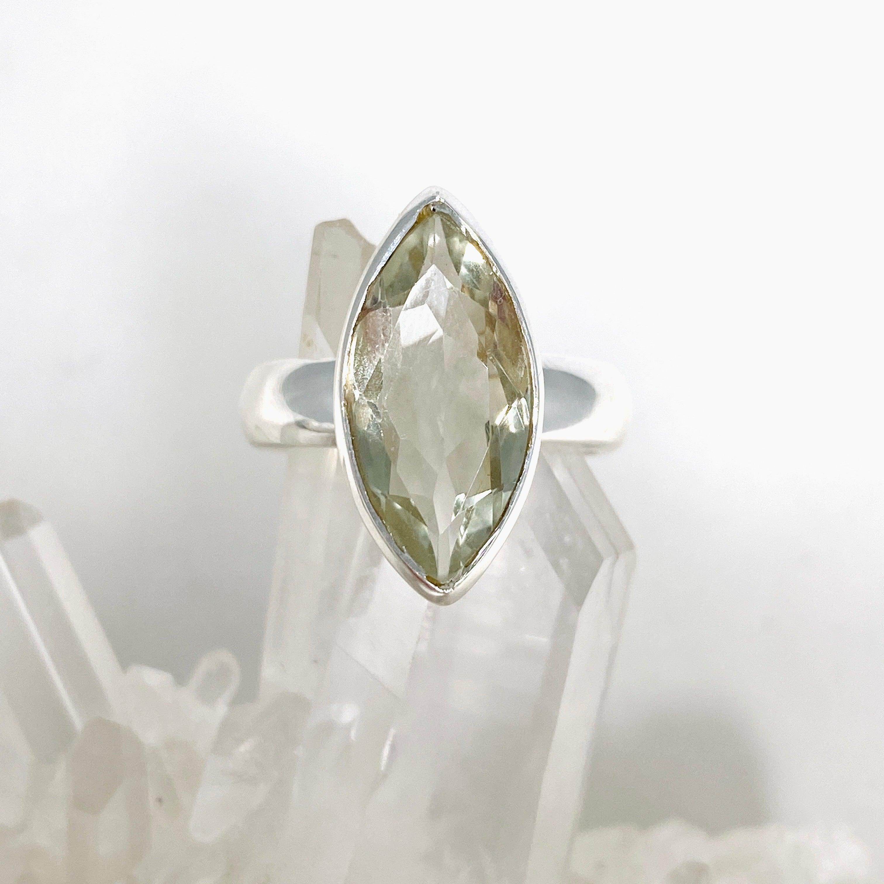 Prasiolite (Green Amethyst) Marquise Faceted Ring - Size 9 - KRGJ3172 - Elegant Jewelry for Weddings, Parties & Special Occasions