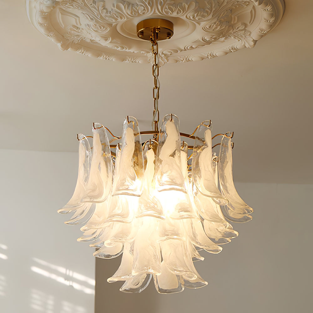 Handmade Murano Glass Leaf Chandelier - Venetian Crystal Pendant Light Fixture for Dining Room & Foyer Decor
