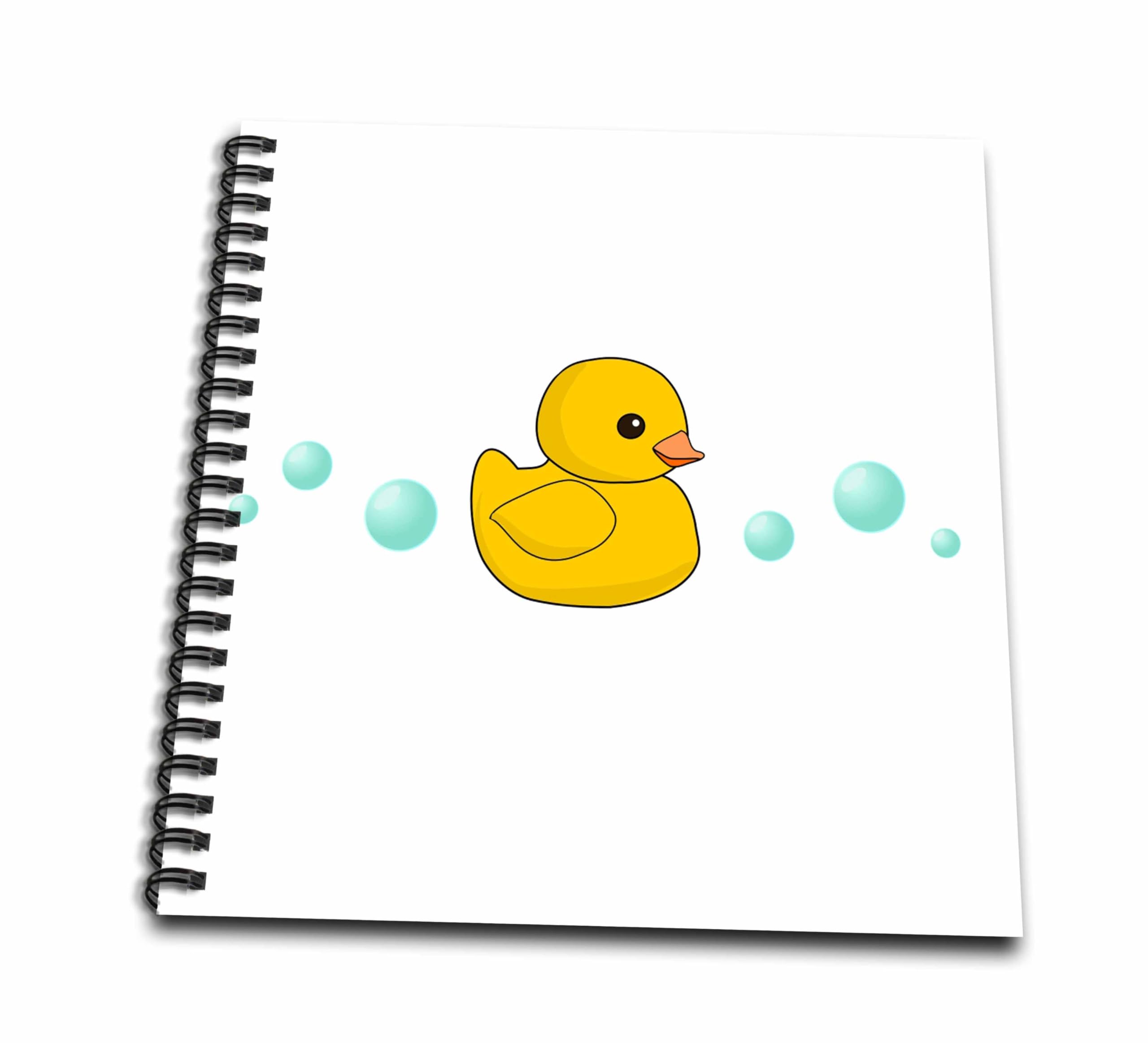 3dRose Cute Yellow Rubber Cartoon Duck with Soap Bubbles - Kawaii Duckie Drawing Book 8x8 Inch | Adorable Sweet Duck Design for Kids Room Decor, Bath Time Fun & Kawaii Gift Ideas