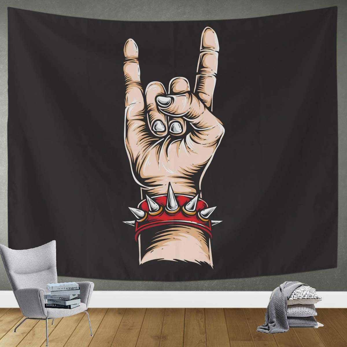 DOMIKING Rock N Roll Hand Tapestry Wall Hanging - 80x60 Inch Large Bohemian Wall Art Decor for Bedroom, Living Room & Office | Perfect for Music Lovers, Dorm Room Decor & Hippie Style Home Decoration